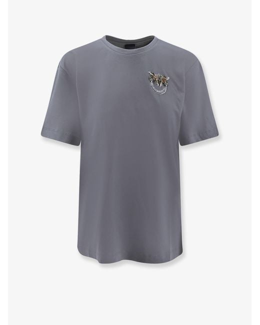 Pinko Gray Cotton T-Shirt With Love Birds Logo On The Front
