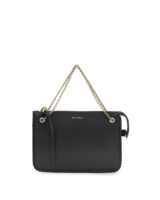 Etro Black Leather Crossbody Clutch