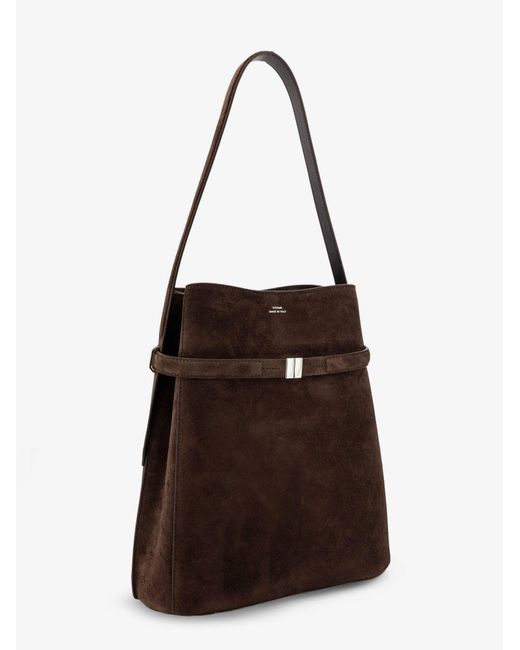 Totême  Brown Suede Shoulder Bag With Metal Detail On The Front