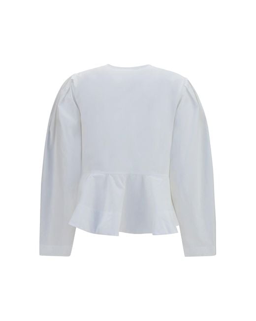 Ganni White Cotton Poplin Blouse With Bows