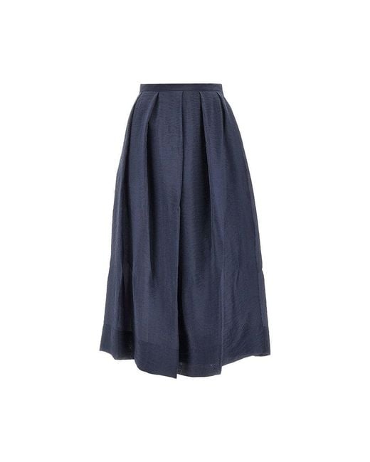 Emporio Armani Blue Tecno Creponne Midi Skirt