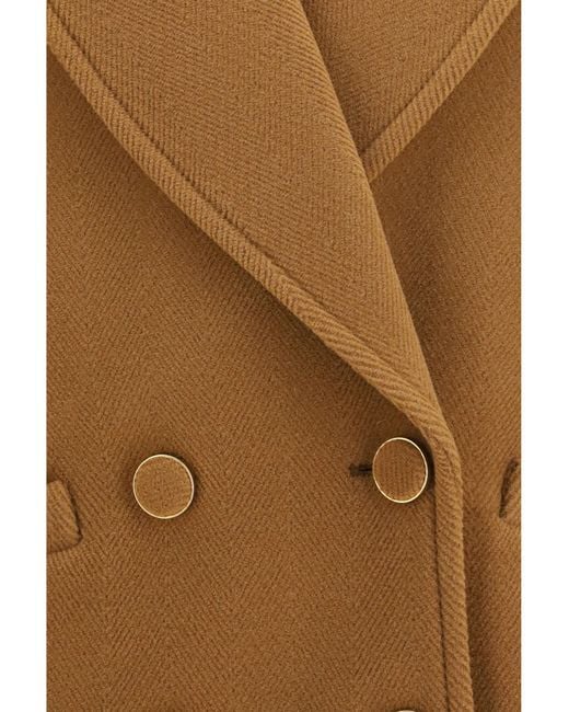 Chloé Brown Chloé Double-Breasted Herringbone Wool Short Coat