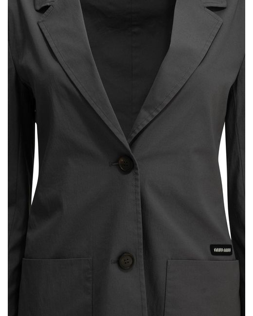 Miu Miu Black Stretch Blazer With Logo