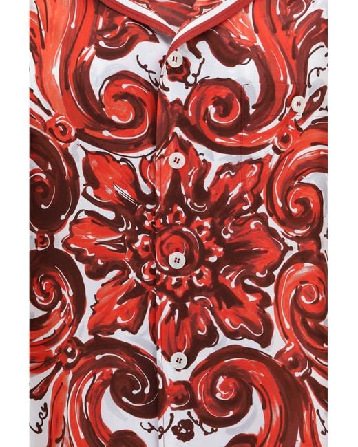 Dolce & Gabbana Red Shirt Maiolica Hawaii Silk for men
