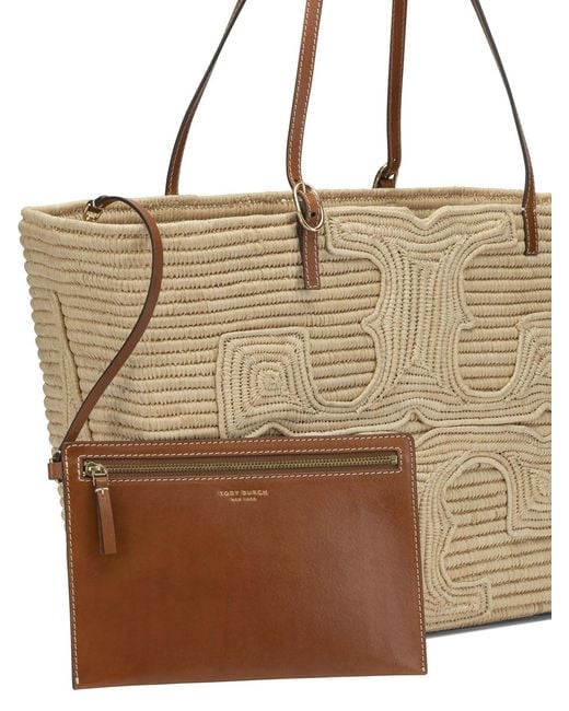 Tory Burch Natural Raffia Cotton Shoulder Bag