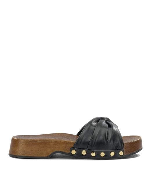 Ganni Brown Tia Fairy Recycled Leather Polyurethane Polyester Wood Slides