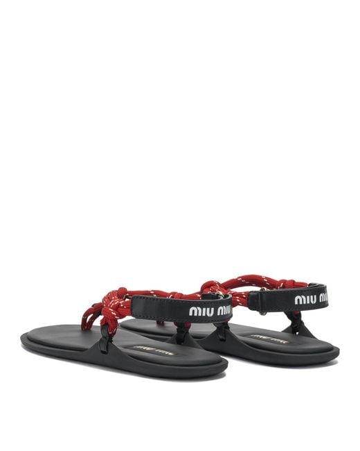 Miu Miu Red "Rivière" Rope Sandals