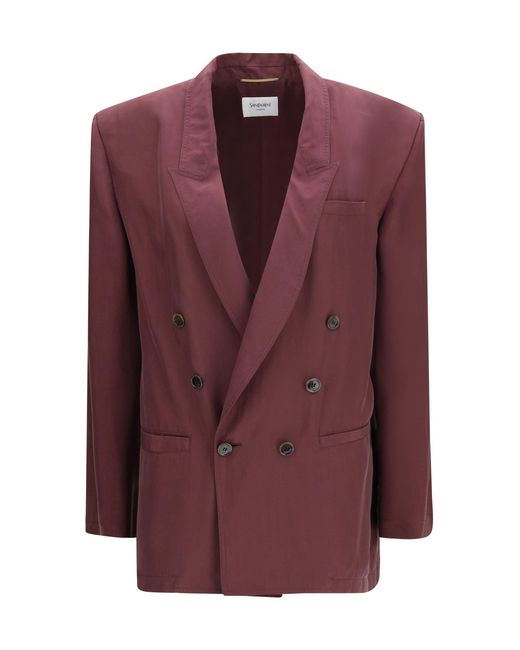 Women's Purple Double-Breasted Fluid Silk Blazer