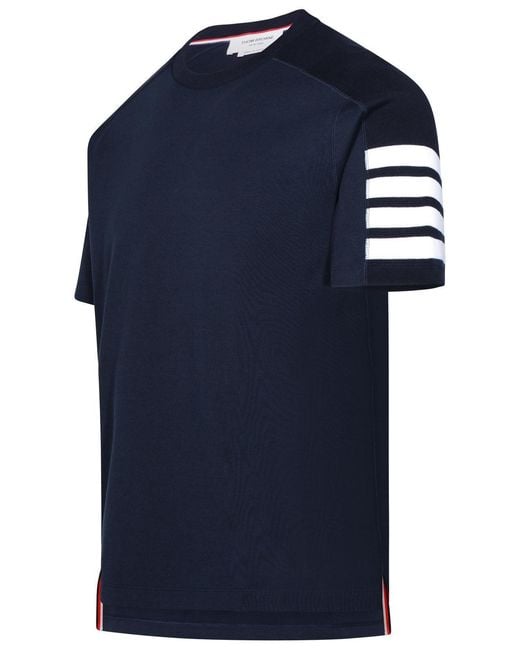 Thom Browne Blue Short-Sleeve Crew Neck T-Shirt With Bold Sleeve Stripes for men