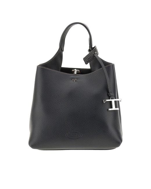 Tod's Black Grained Leather Mini Shopping Bag