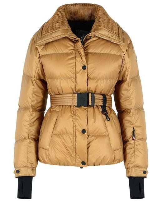 Moncler Natural Padded 'Bataillouse' Ski Jacket With Camel Polyamide Belt