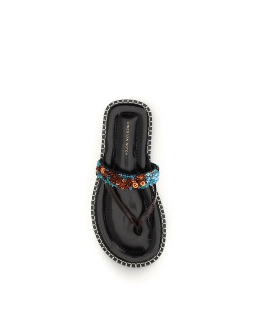 Dries Van Noten White Slip-On Leather Sandals With Sequins