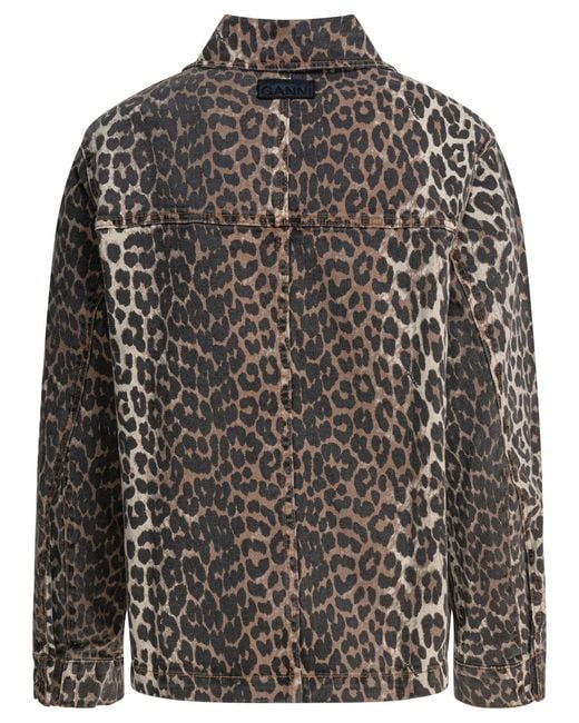 Ganni Gray Leopard Denim Jacket