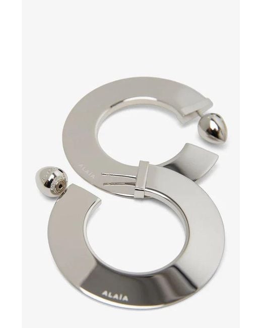 Alaïa White "Blade Hoops" Earrings