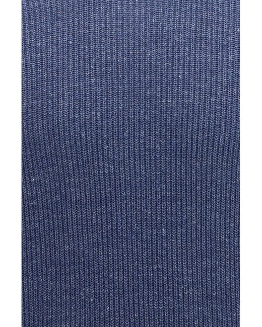 Brunello Cucinelli Blue Cotton And Linen Knit T-Shirt for men