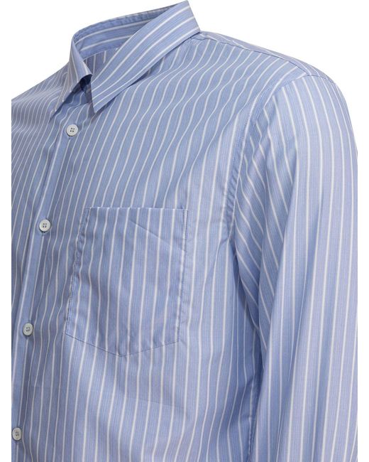 Prada Blue Striped Cotton Shirt for men