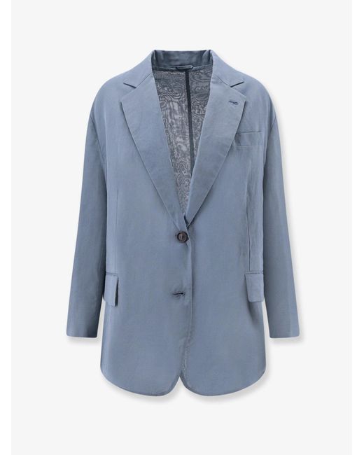 Brunello Cucinelli Blue Deconstructed Cotton Blazer