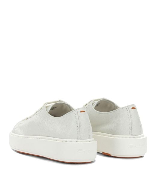 Santoni White Calf Leather Rubber Sneakers