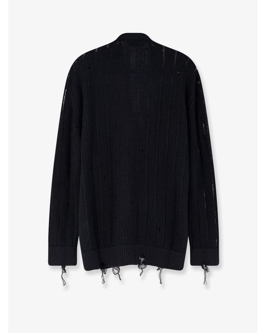 Laneus Blue Cotton Cardigan With Destroyed Effect for men