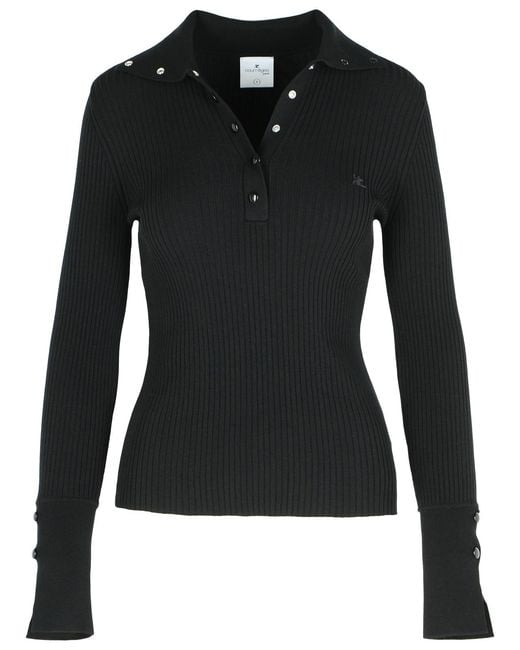 Courreges Black Polyester Blend Polo Shirt