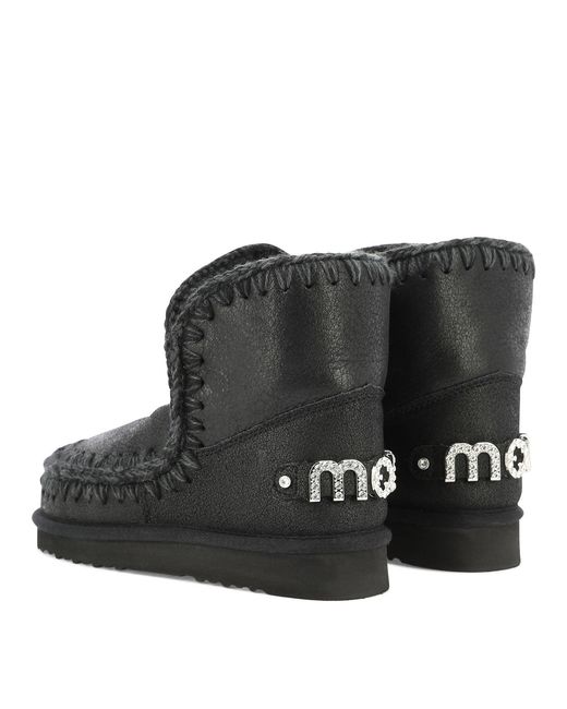 Mou Black "Eskimo 18 With Rhinestones Logo" Ankle Boots