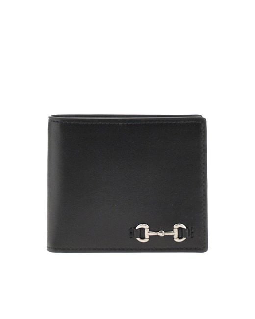 Gucci Black Leather Wallet With Horsebit Detail for men