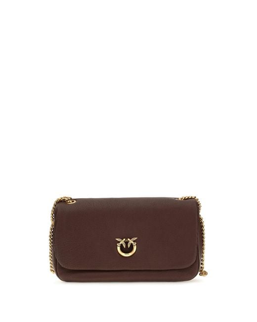 Pinko Brown Love Birds Click Soft Leather Shoulder Bag
