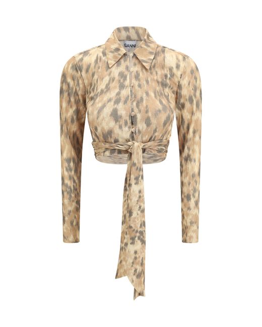 Women's White Printed Marl Mesh Tie Blouse