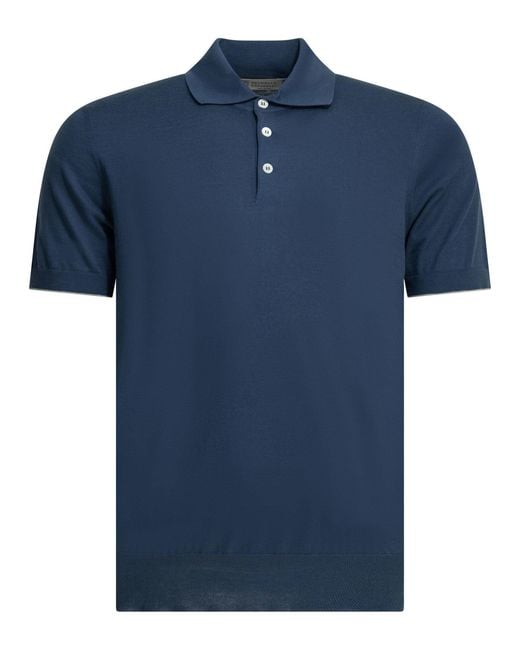 Brunello Cucinelli Blue Polo Shirt With Buttons for men