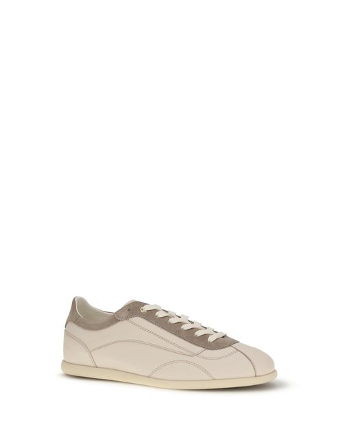 Brunello Cucinelli White Leather And Suede Sneakers With Slim Sole for men