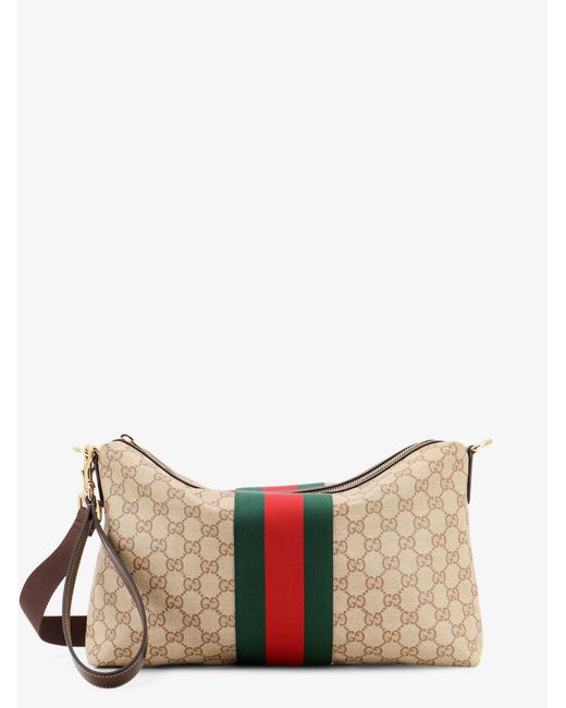 Gucci Natural Gg Canvas Crossbody Bag With Nastro Web On The Front for men