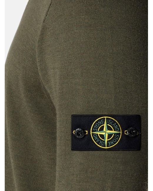 Stone Island Green Wool Sweater With Side Logo Patch for men