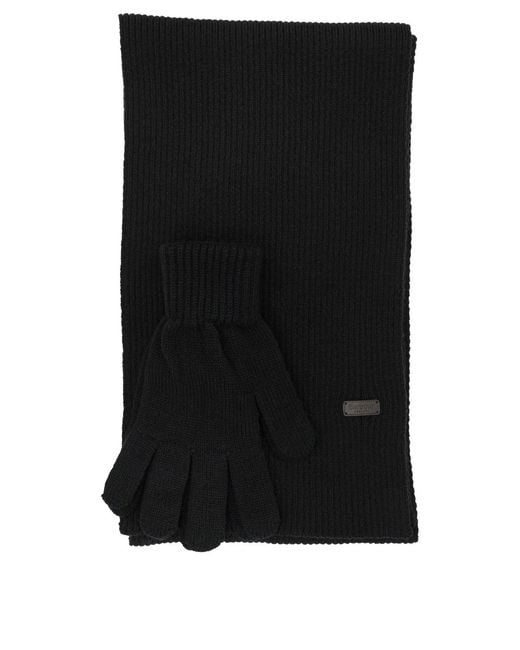 Barbour Black Wool Blend Scarf And Gloves