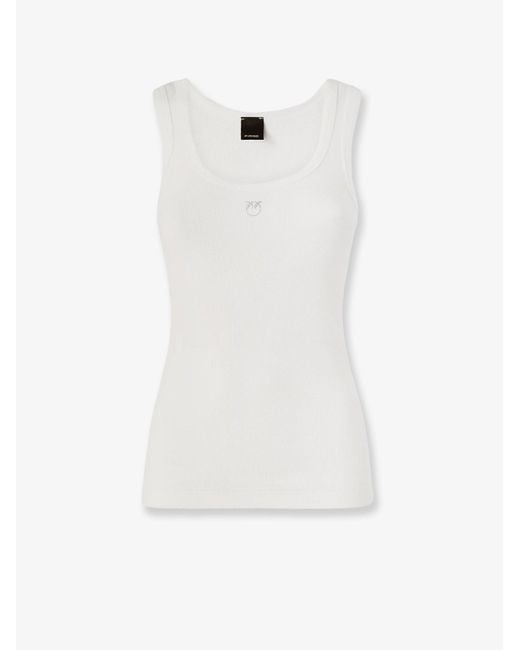 Pinko White Calcolatore Cotton Tank Top With Love Birds Logo On The Front