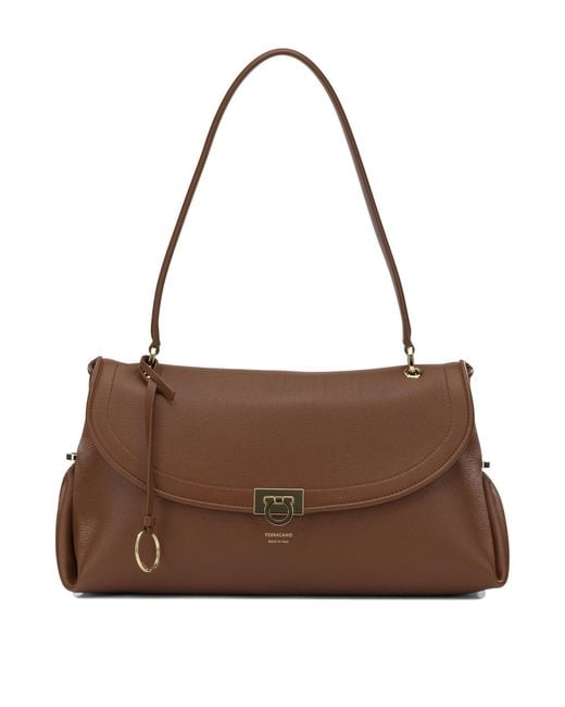 Ferragamo Brown Medium Gancini Shoulder Bag