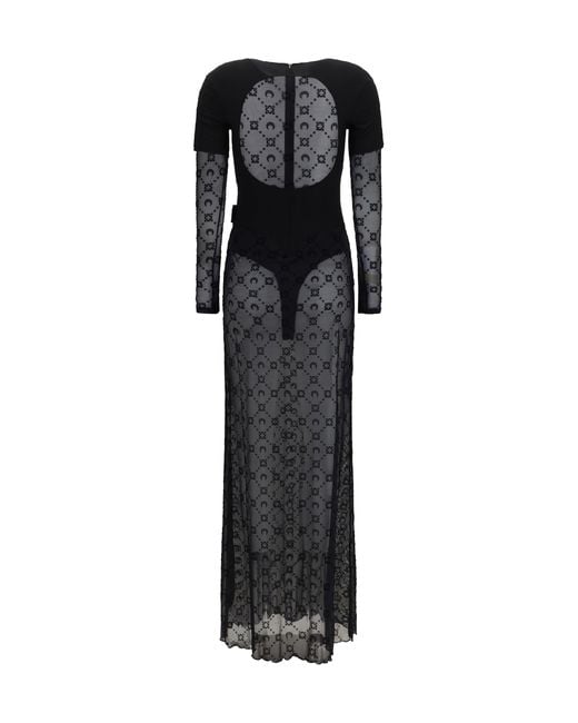 MARINE SERRE Black Layered Long Dress