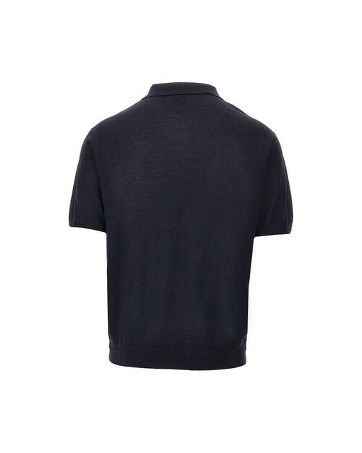 Emporio Armani Blue Virgin Wool And Silk Polo Shirt for men