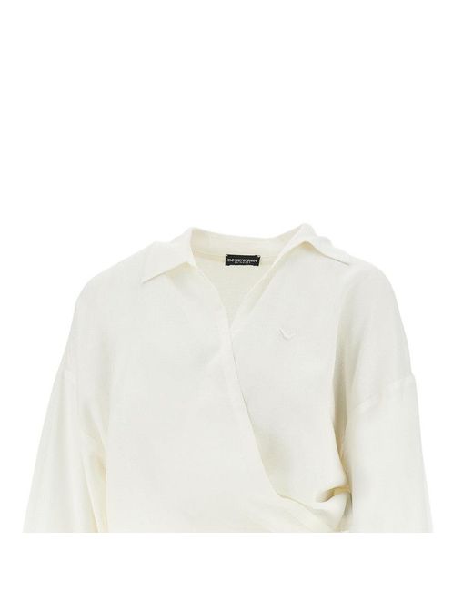 Emporio Armani White Viscose And Linen Wrap-Around Shirt