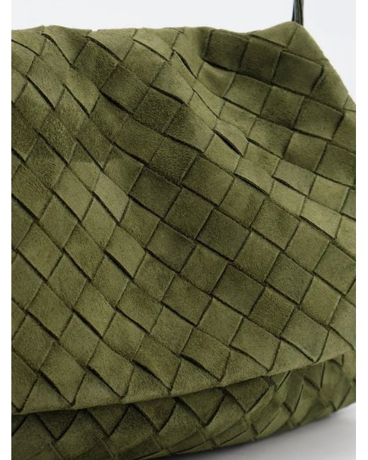 Bottega Veneta Green Suede Giorno Shoulder Bag With Intrecciato Pattern
