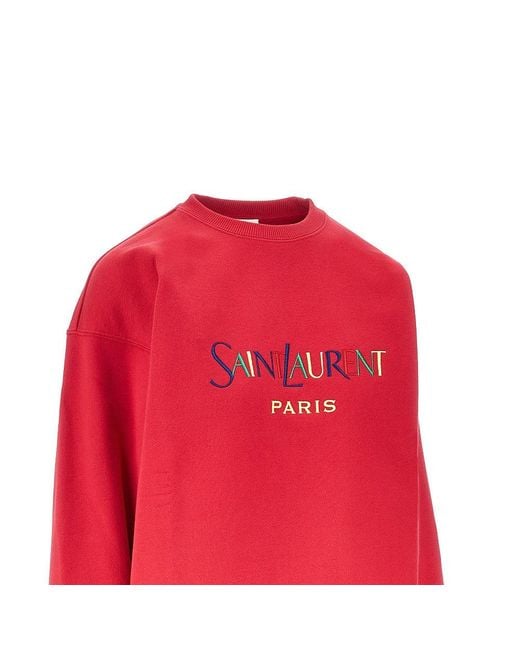 Saint Laurent Red Cotton Sweatshirt With Logo Embroidery