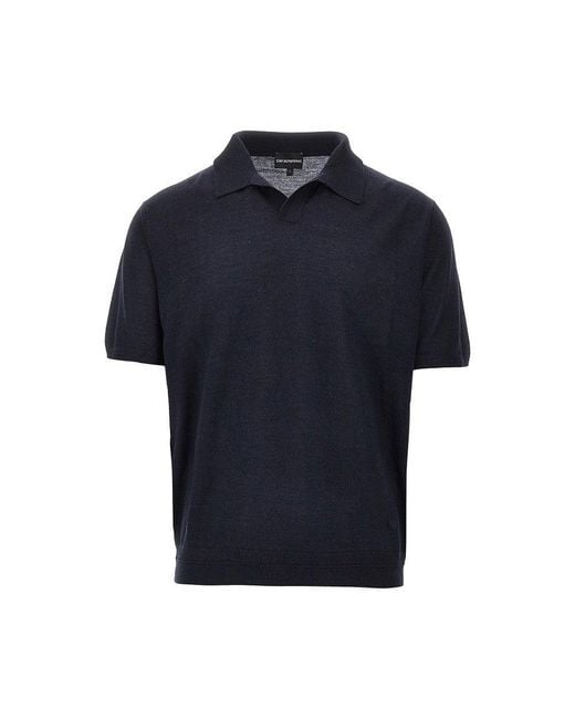 Emporio Armani Blue Virgin Wool And Silk Polo Shirt for men