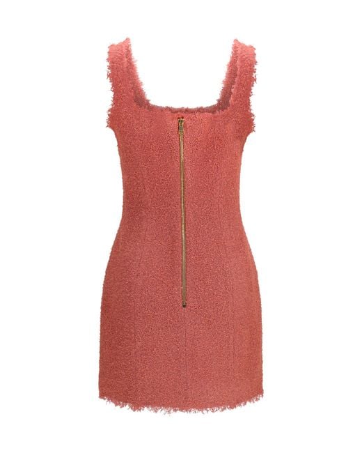Balmain Red Short Tweed Dress With Two Pockets