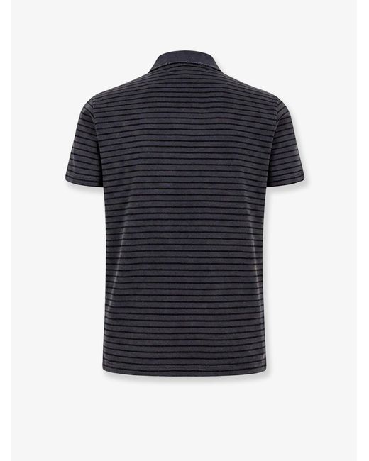 TONYWACK Black Cotton Polo Shirt With Striped Profiles for men