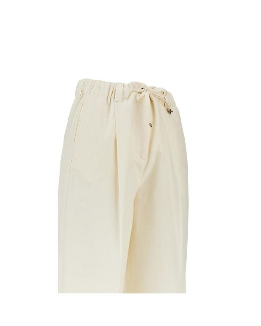 Moncler Natural Wool Gabardine Pants With Drawstring