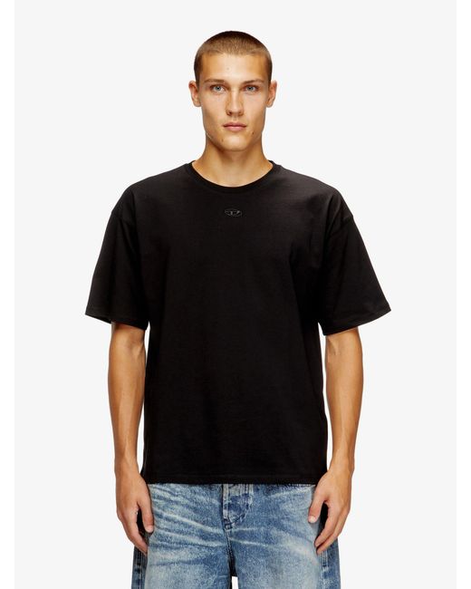 DIESEL Black Cotton T-Shirt With Embroidered Logo On The Front for men