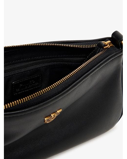 Pinko Black Mini Half Moon Leather Crossbody Bag