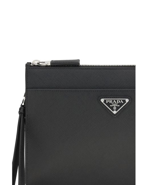 Prada Black Leather Pouch for men