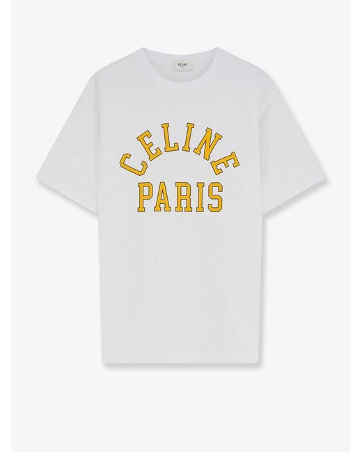 Céline White Cotton T-Shirt With Front Logo Print