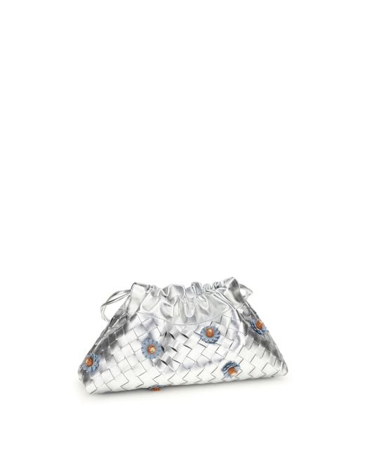 Bottega Veneta White Dustbag Clutch Bag With Floral Appliquãs