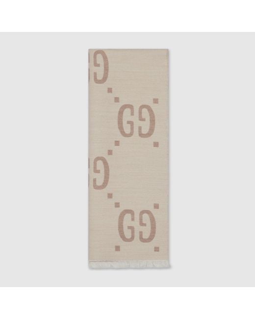 Gucci Natural Wool And Silk Gg Scarf for men